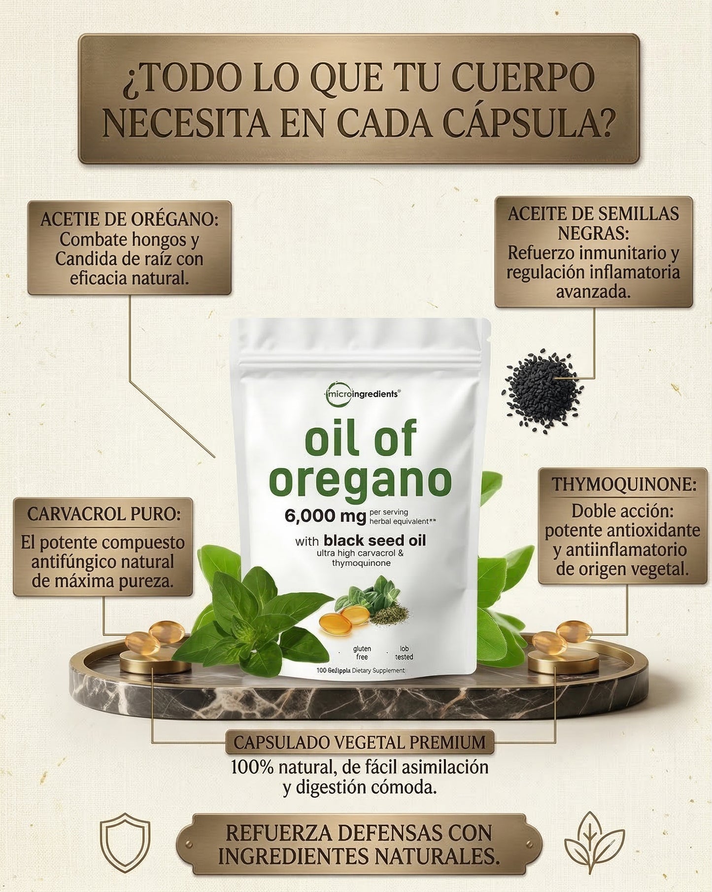 Aceite de Orégano Ultra Concentrado (6.000 mg) + Semillas Negras | Grado Terapéutico